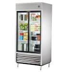 True TSD-33G-HC-LD - Refrigerator, (2) glass sliding doors, stainless steel front